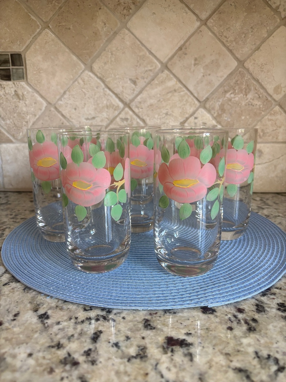 8 Vintage Retro Rare Franciscan Desert Rose Hand Painted Drinking Glasses